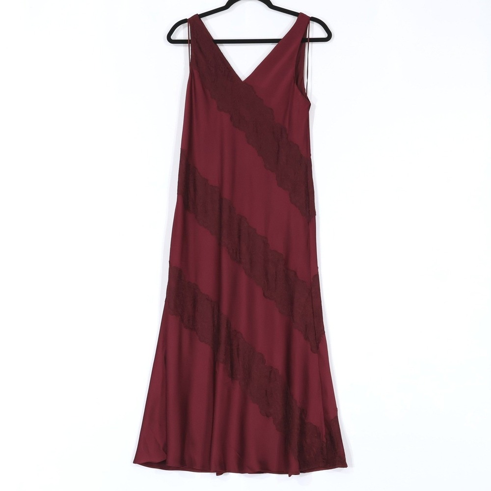 Lauren Ralph Lauren Maxi Dress Womens 6 Burgundy Lace V-Neck Sleeveless $295 NWT